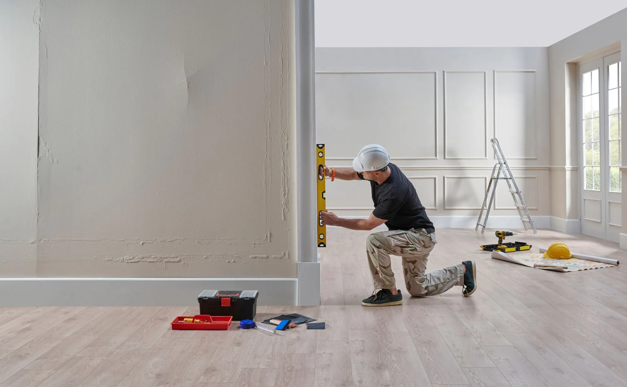 Exposed structural framing during a Calgary home renovation